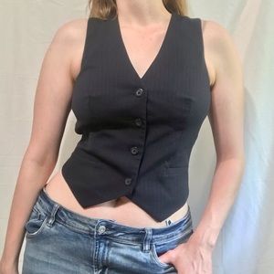 Express navy menswear inspired cropped tuxedo vest